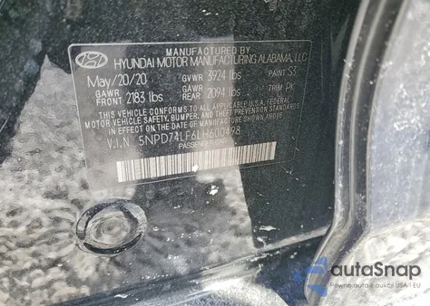 2020 Hyundai Elantra Se z USA, uszkodzony, nr VIN 5NPD74LF6LH600498